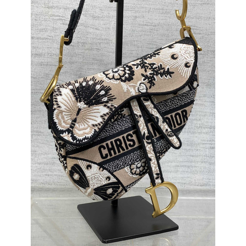 D*or saddle bag  beige multicolor butterfly bandana embroidery