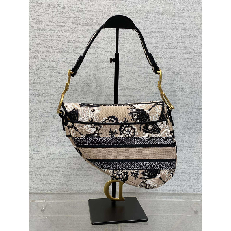 D*or saddle bag  beige multicolor butterfly bandana embroidery