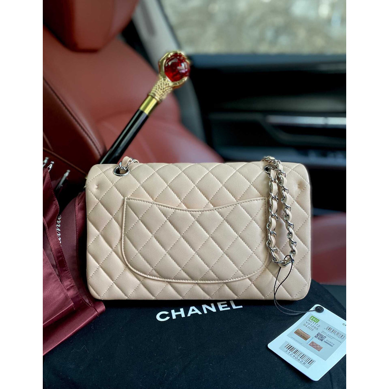 Ch*el classic flap lambskin medium beige