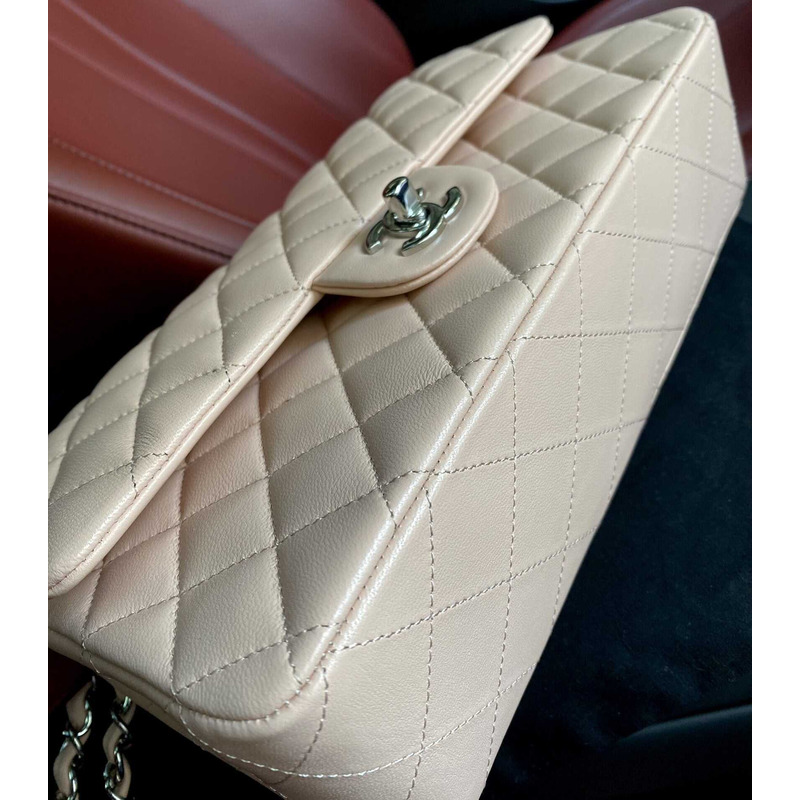 Ch*el classic flap lambskin medium beige