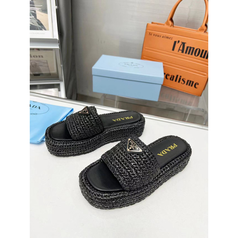 Pra*a woven platform sandals black