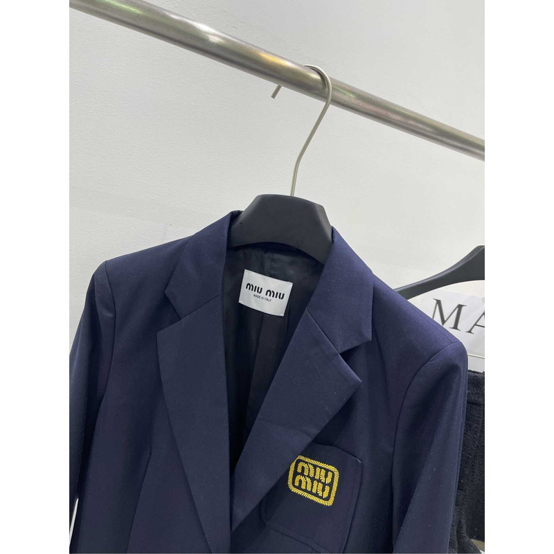 Miu Miu Embroidered Logo Oversized Jacket Blue