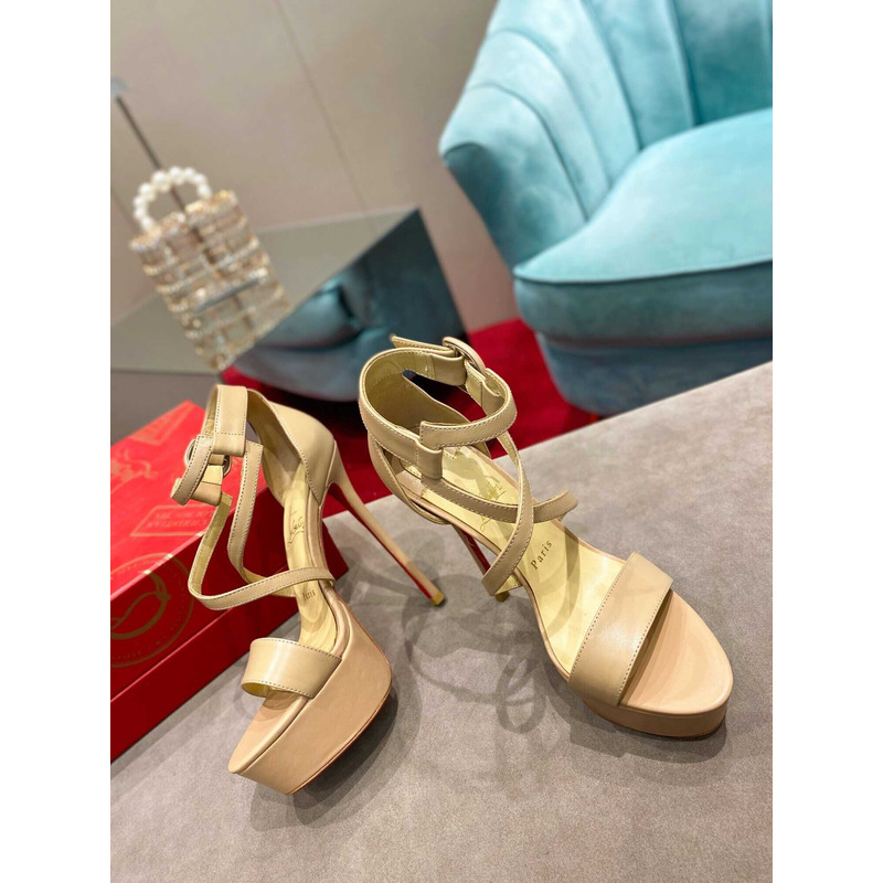 Ch**an louboutin platform sandals heels 15cm beige