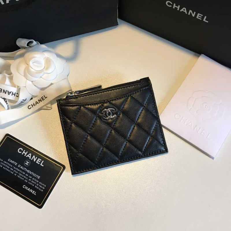 Ch*el card holder lambskin black