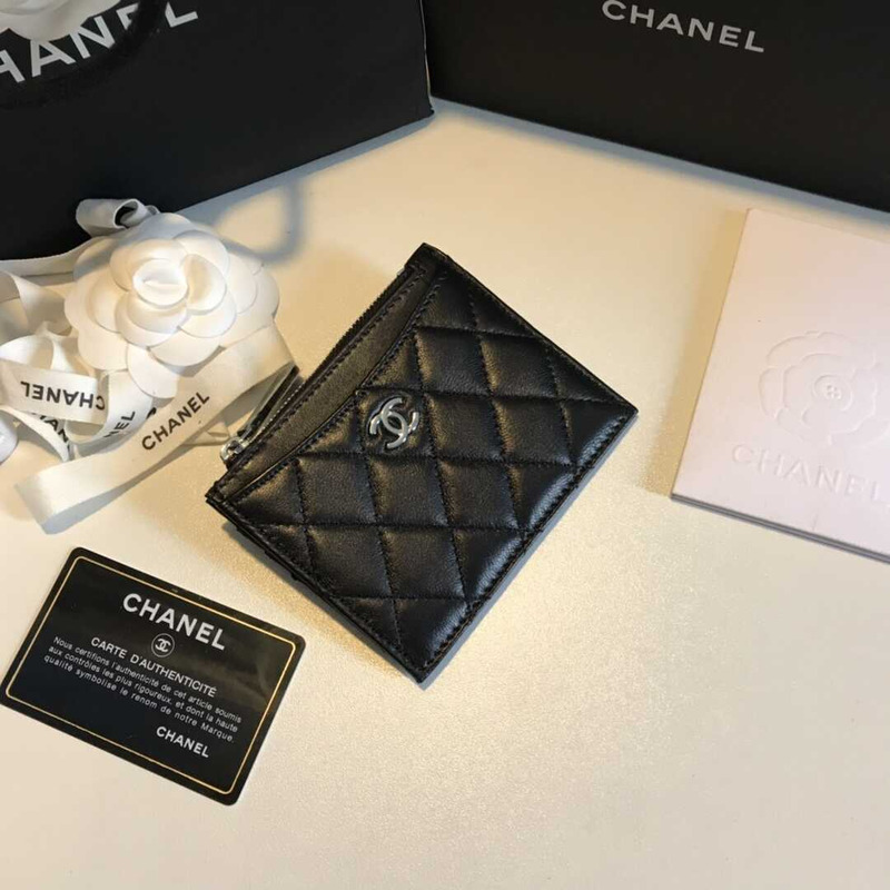 Ch*el card holder lambskin black