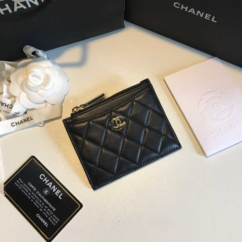 Ch*el card holder lambskin black