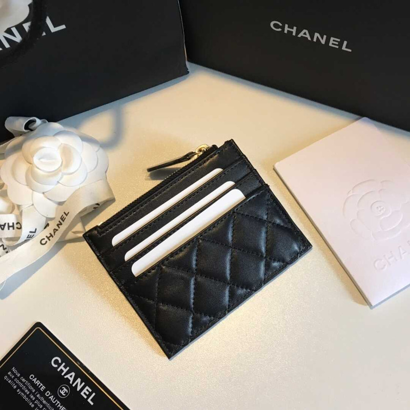 Ch*el card holder lambskin black