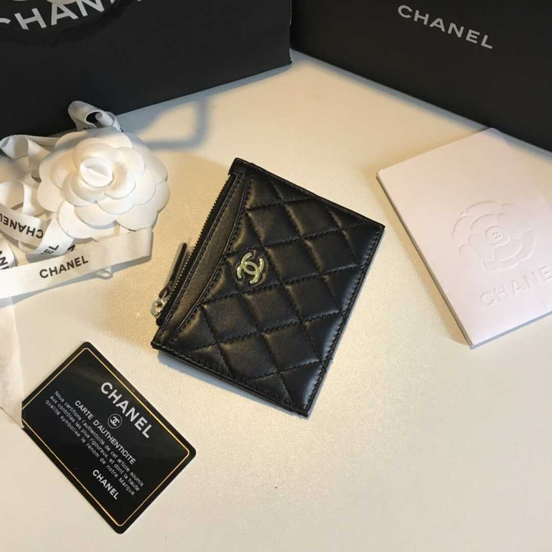 Ch*el card holder lambskin black