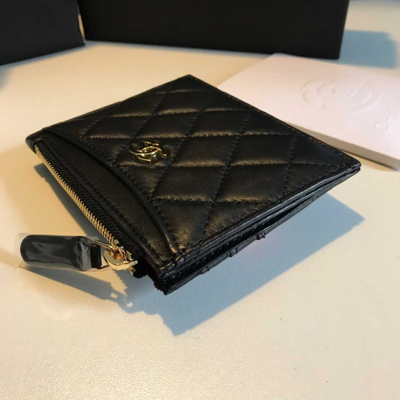 Ch*el card holder lambskin black