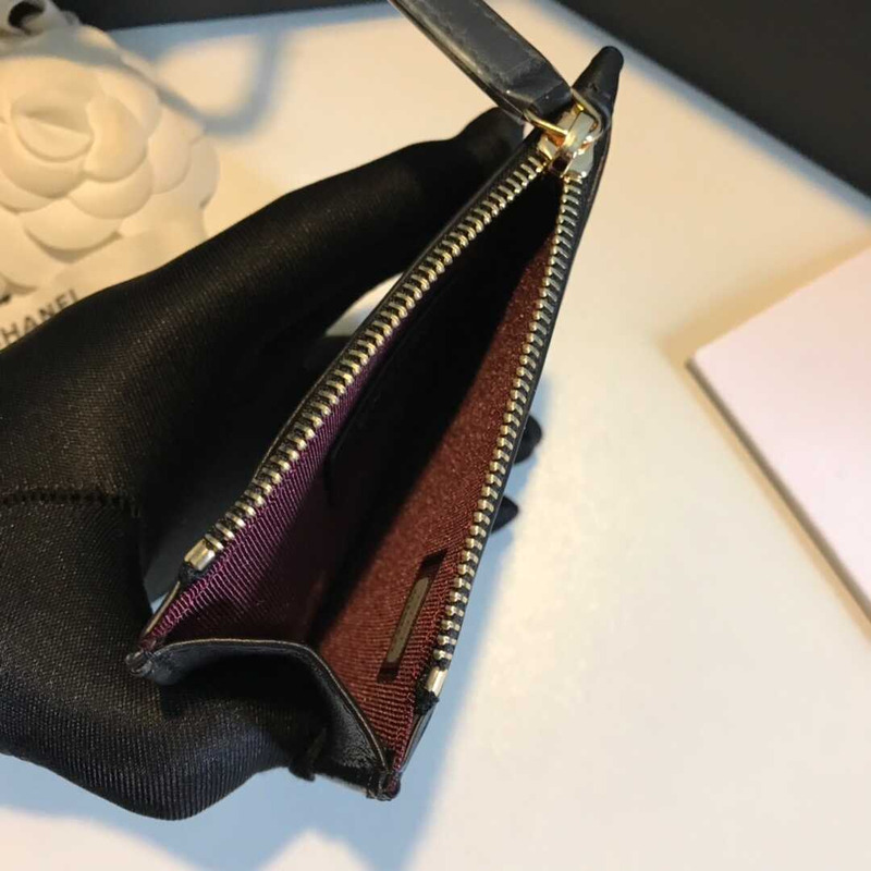 Ch*el card holder lambskin black