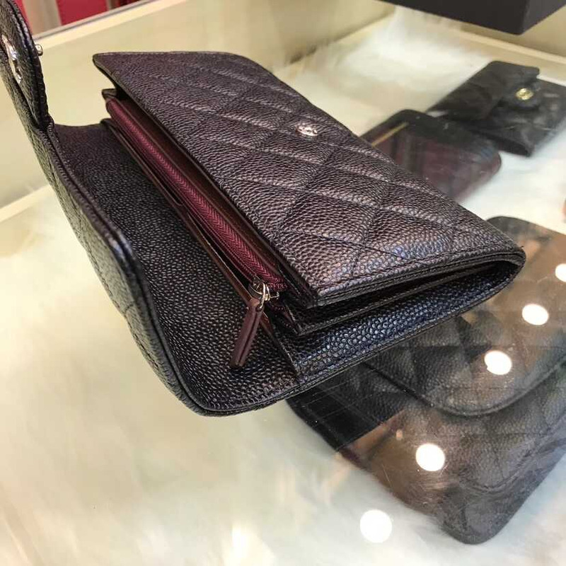 Ch*el caviar quilted large gusset flap wallet black