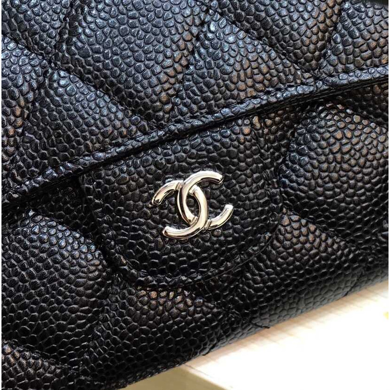 Ch*el caviar quilted large gusset flap wallet black