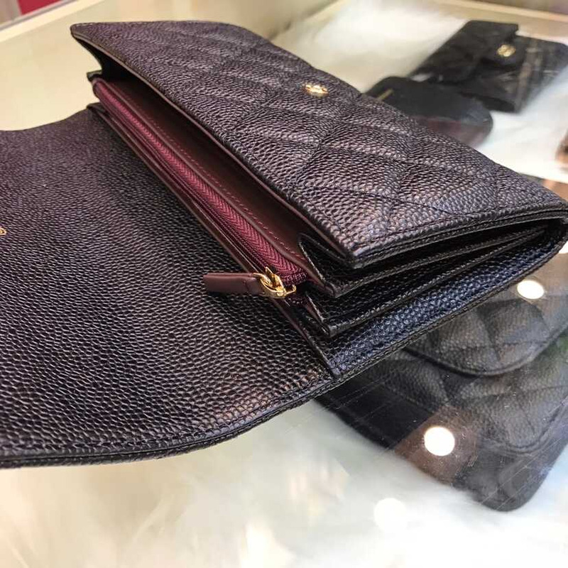 Ch*el caviar quilted large gusset flap wallet black