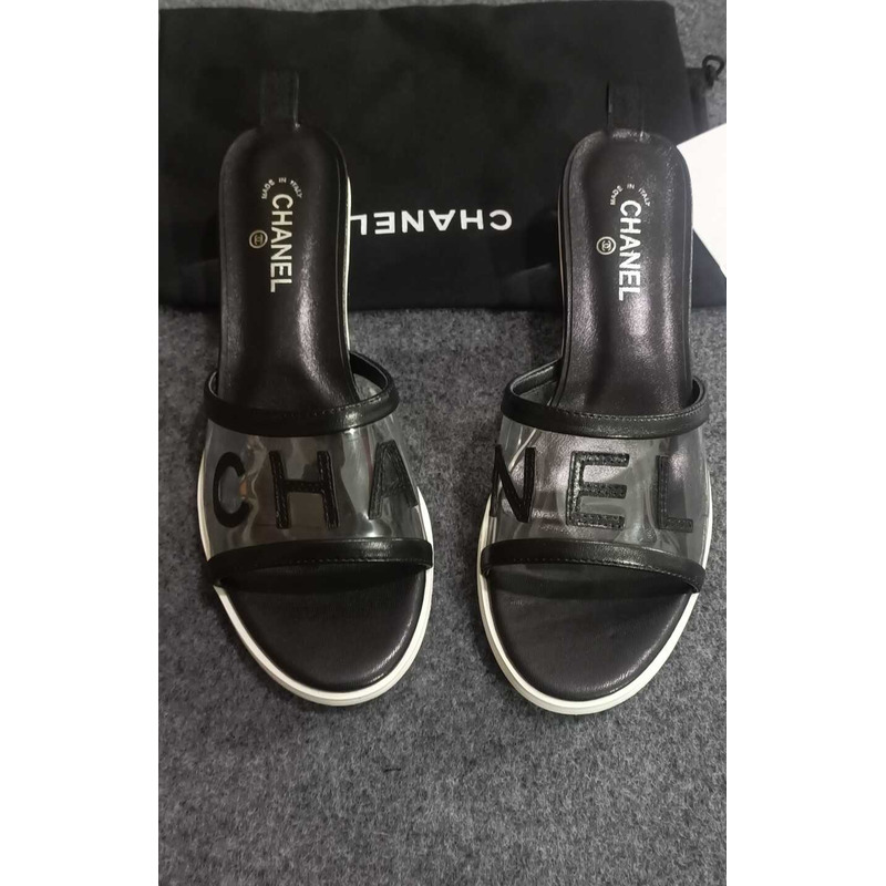 Ch*el transparent logo sandals black