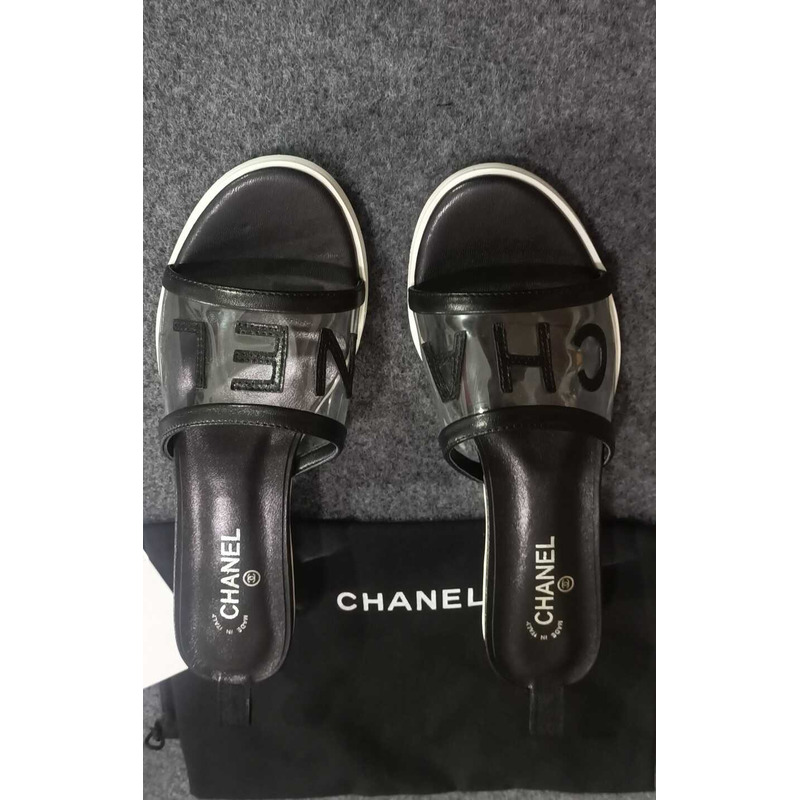 Ch*el transparent logo sandals black