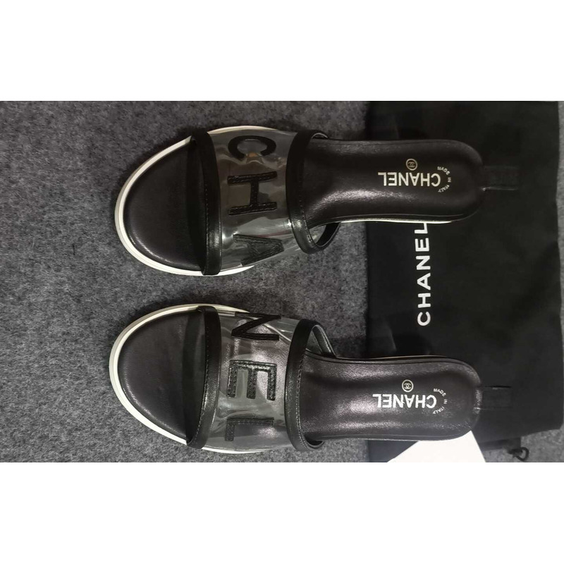 Ch*el transparent logo sandals black