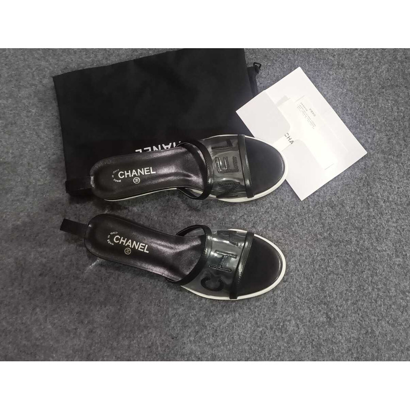 Ch*el transparent logo sandals black