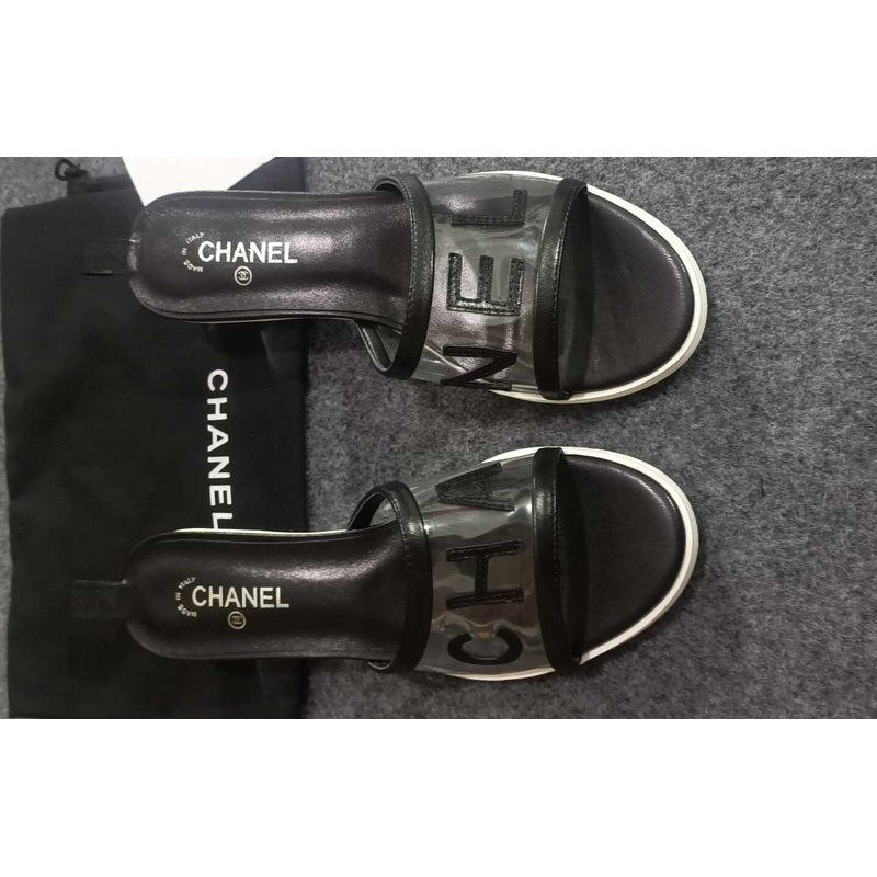 Ch*el transparent logo sandals black