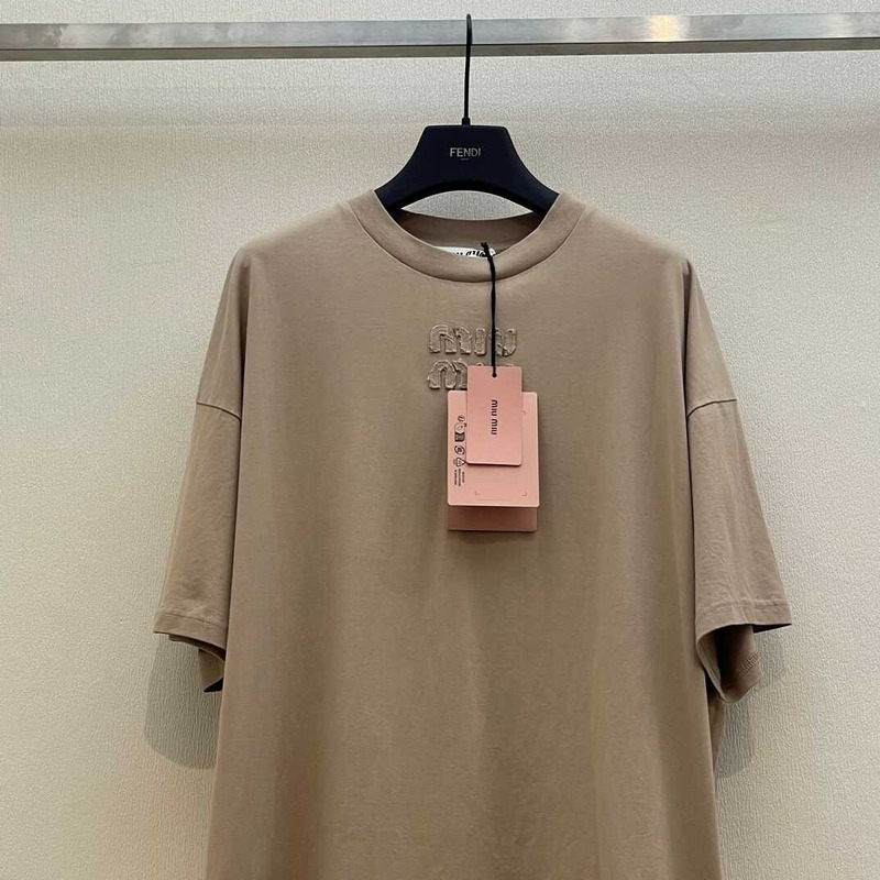 Miu Miu Cotton T-Shirt Gray Brown