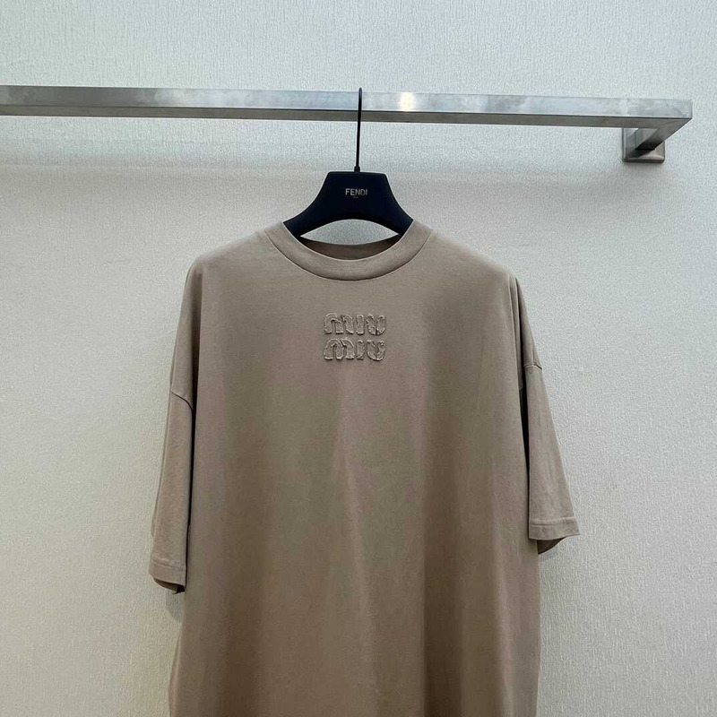 Miu Miu Cotton T-Shirt Gray Brown