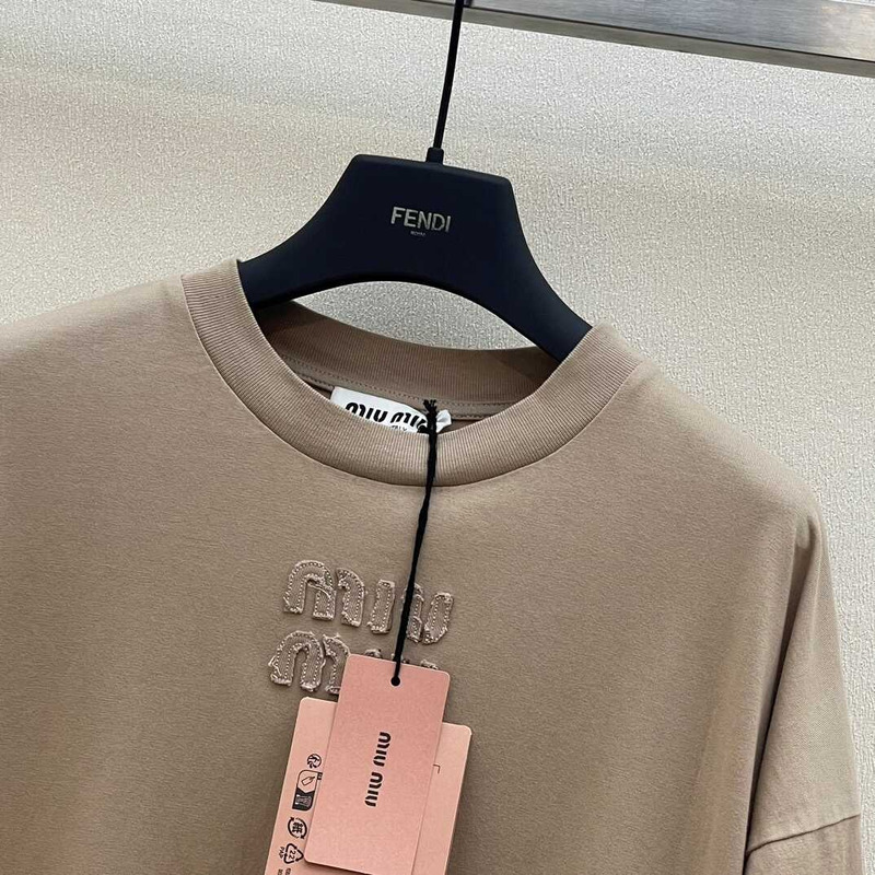 Miu Miu Cotton T-Shirt Gray Brown