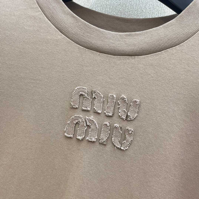 Miu Miu Cotton T-Shirt Gray Brown