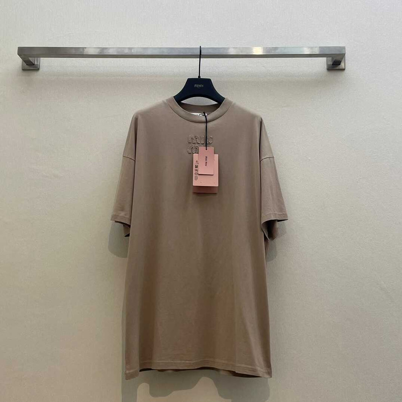 Miu Miu Cotton T-Shirt Gray Brown