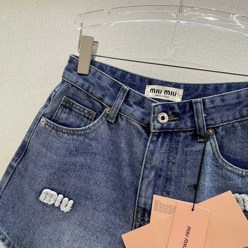 Miu Miu Denim Shorts With Logo Blue