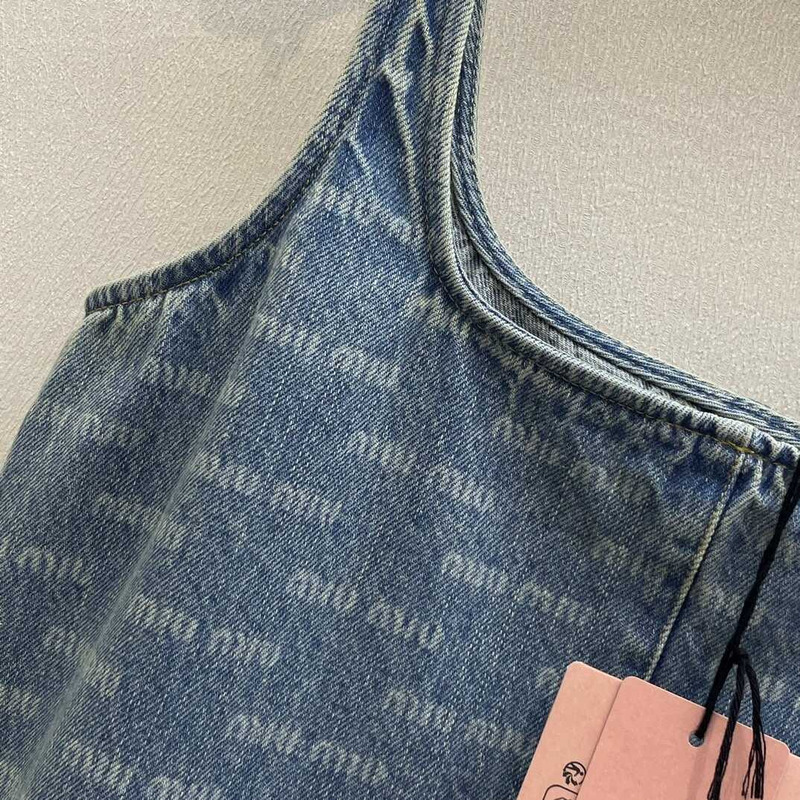 Miu Miu Logo Print Denim Mini Dress Blue