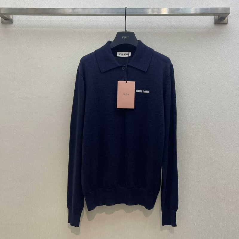 Miu Miu Wool Knit Polo Shirt Navy