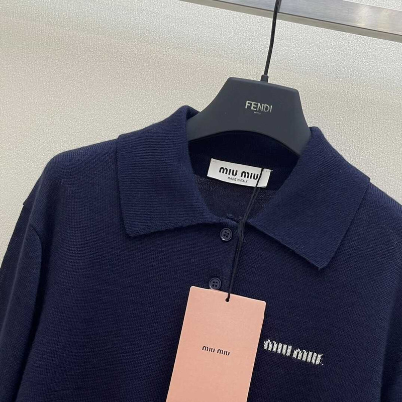 Miu Miu Wool Knit Polo Shirt Navy