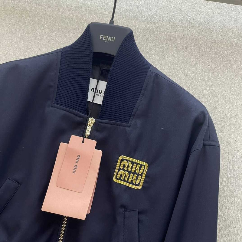 Miu Miu Cropped Bomber Jacket Navy Blue