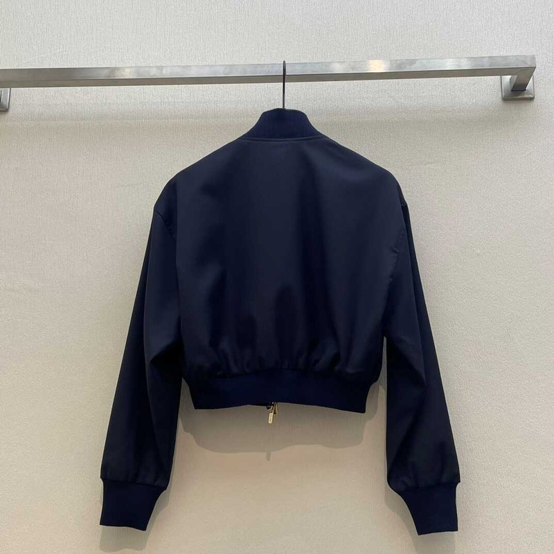 Miu Miu Cropped Bomber Jacket Navy Blue