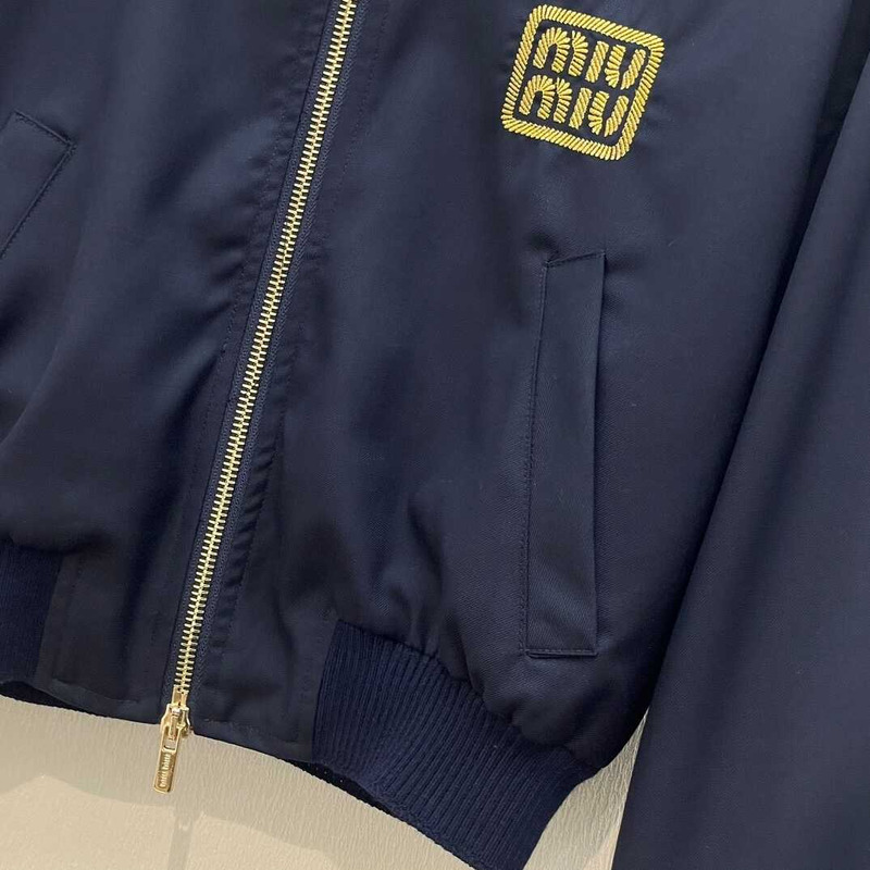 Miu Miu Cropped Bomber Jacket Navy Blue