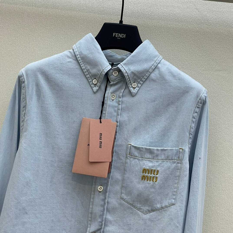 Miu Miu Denim Shirt Long Sleeves Blue