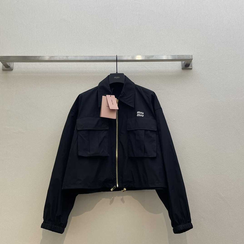 Miu Miu Zip-Up Cropped Jacket Black