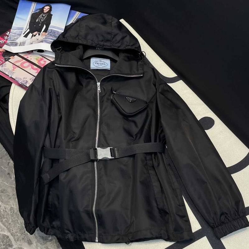 Pra*a re-nylon hooded jacket black