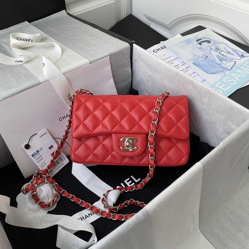 Ch*el mini classic flap lambskin red