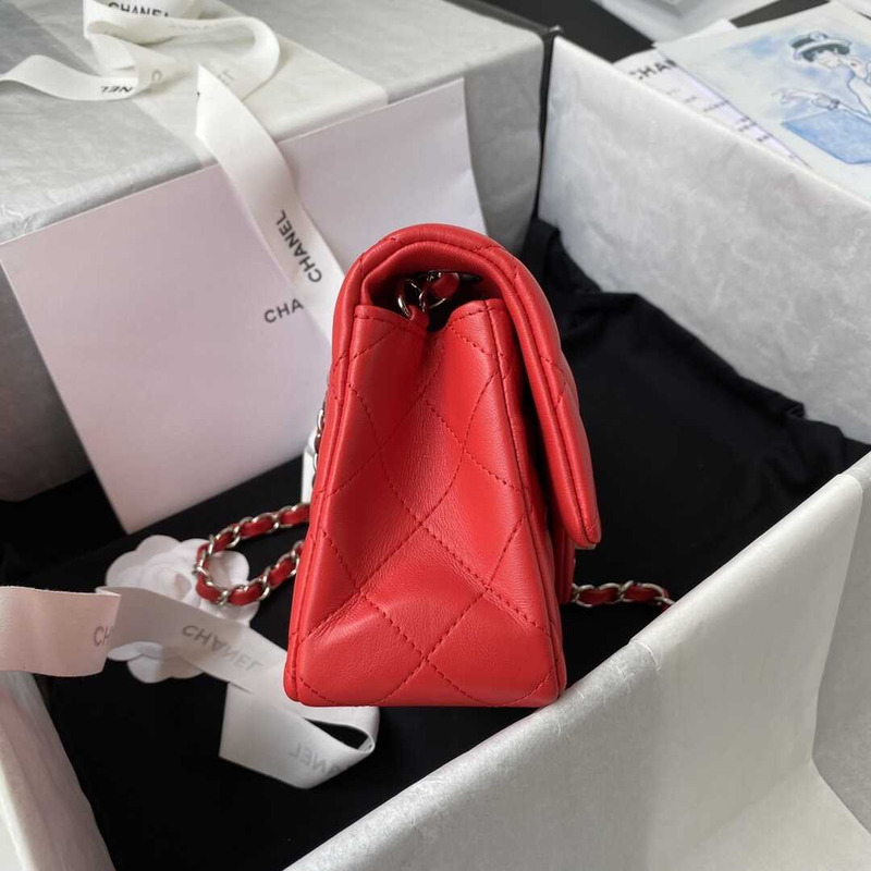 Ch*el mini classic flap lambskin red