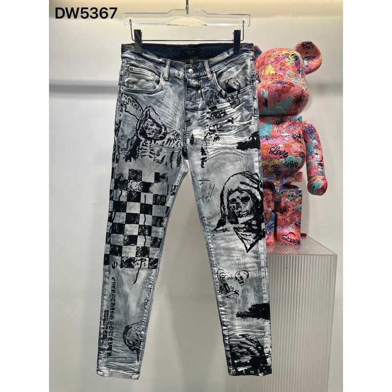 Amiri x Wes Lang Painted Sketch Indigo Skinny Jeans