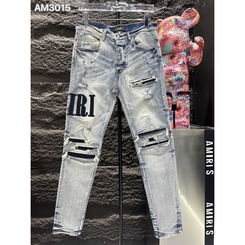 Amiri Logo Distressed Skinny Jeans Blue