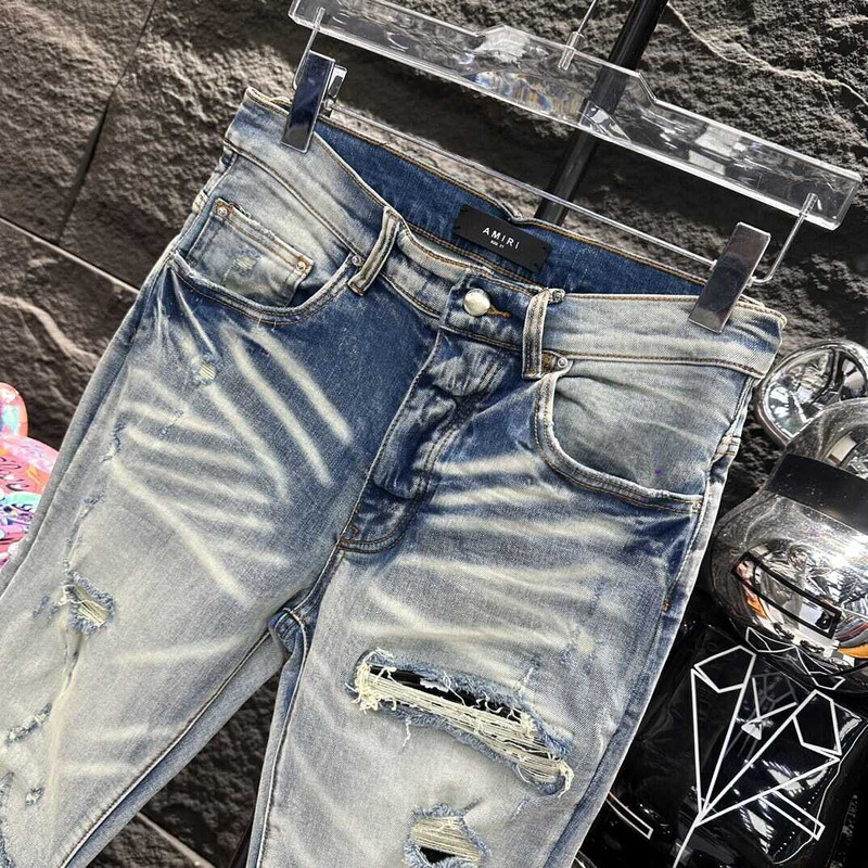 Amiri Distressed Skinny Jeans Blue