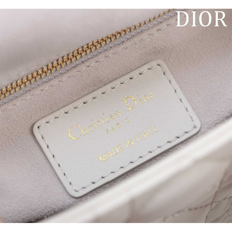 D*or mini lady D*or bag, latte cannage lambskin white