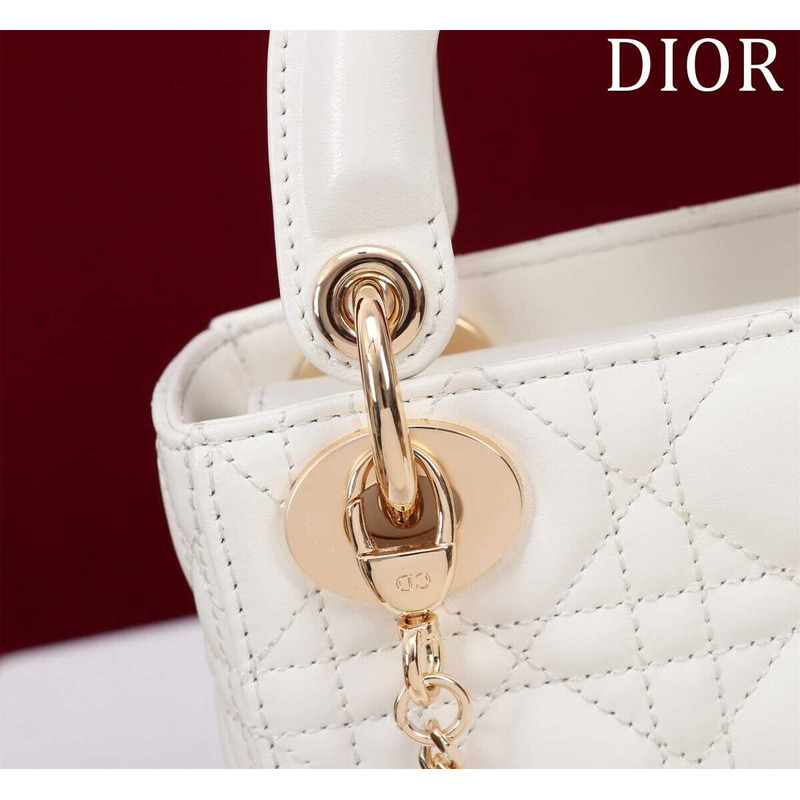 D*or mini lady D*or bag, latte cannage lambskin white