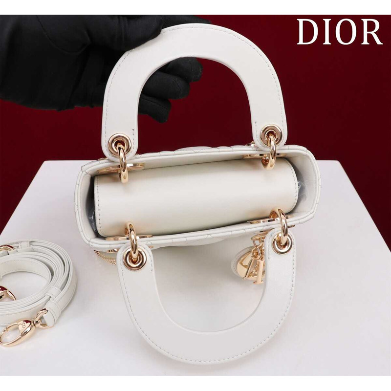 D*or mini lady D*or bag, latte cannage lambskin white