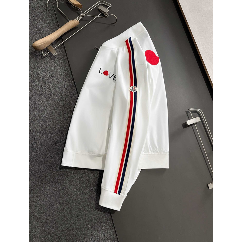 Moncler Stripe-Detail Zip-Up Sweatshirt White