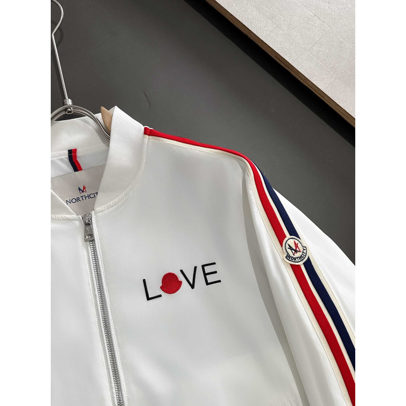 Moncler Stripe-Detail Zip-Up Sweatshirt White