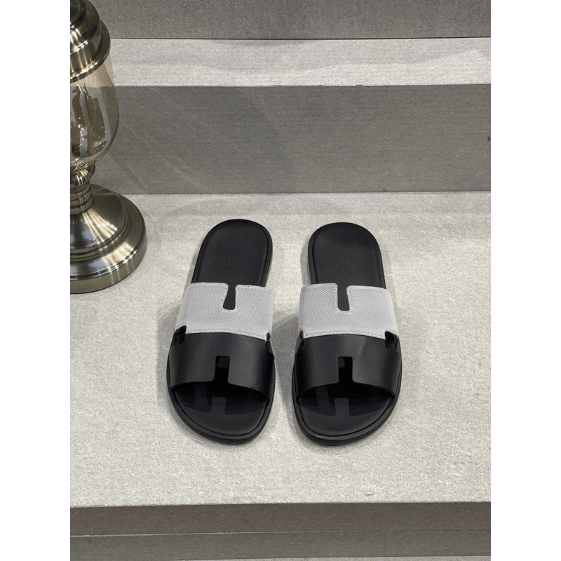 H**mes izmir sandal black grey slides  leather