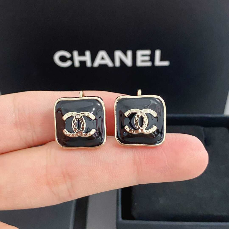 Ch*el enamel strass cc earrings black