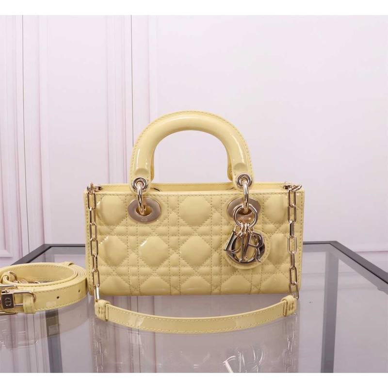 D*or cannage lambskin small lady d-joy bag yellow